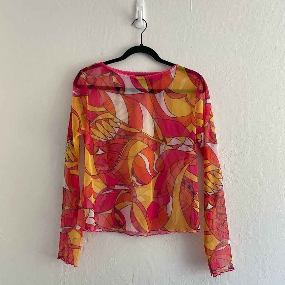 Y2K Xhilaration Paisley Sheer Long Sleeve Top Retro Womens Size Large